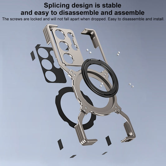 For Samsung Galaxy S23 Ultra 5G Mechanical Arm Borderless MagSafe Holder Metal Phone Case(Silver) - Galaxy S23 Ultra 5G Cases by buy2fix | Online Shopping UK | buy2fix