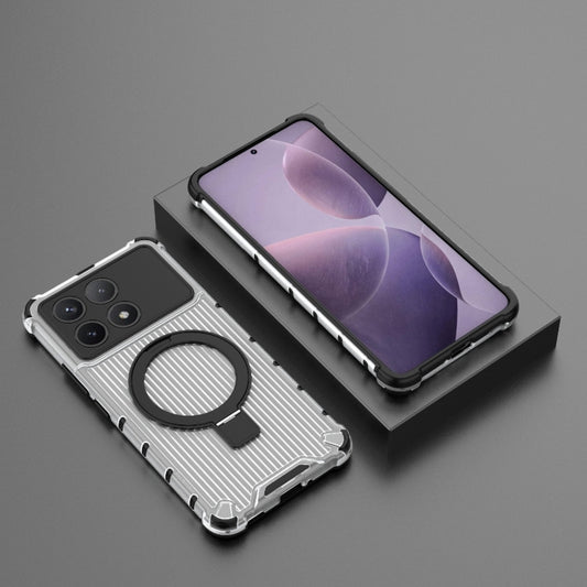 For Redmi K70 5G Grating Holder Shockproof Phone Case(Transparent) by buy2fix