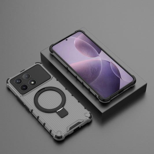 For Redmi K70 5G Grating Holder Shockproof Phone Case(Transparent Black) by buy2fix