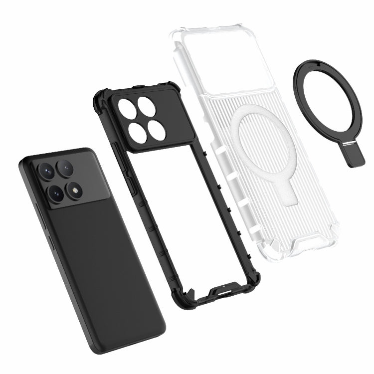 For Redmi K70 5G Grating Holder Shockproof Phone Case(Transparent Black) by buy2fix