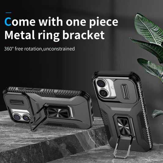 For iPhone 16 Sliding Camshield Holder Phone Case(Black) by buy2fix