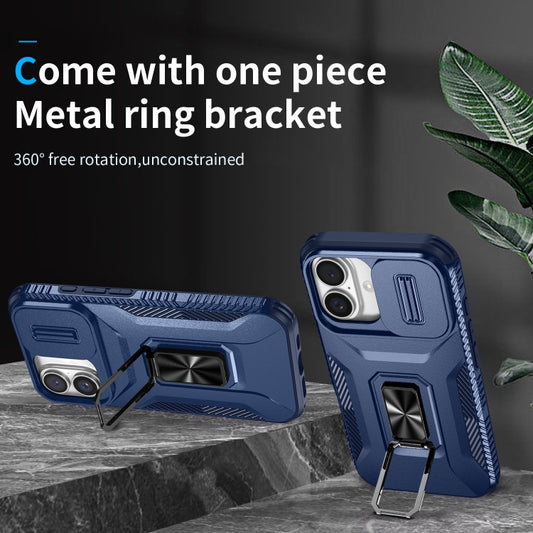 For iPhone 16 Sliding Camshield Holder Phone Case(Blue) by buy2fix