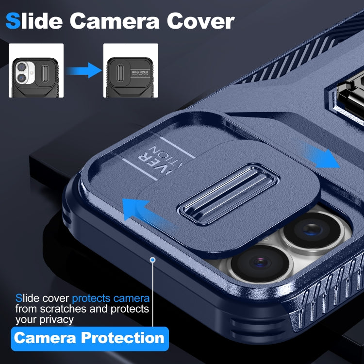 For iPhone 16 Sliding Camshield Holder Phone Case(Blue) by buy2fix