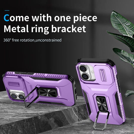 For iPhone 16 Plus Sliding Camshield Holder Phone Case(Purple) by buy2fix