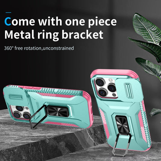 For iPhone 16 Pro Sliding Camshield Holder Phone Case(Grey Green + Pink) by buy2fix