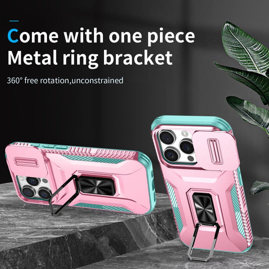 For iPhone 16 Pro Max Sliding Camshield Holder Phone Case(Pink + Grey Green) by buy2fix