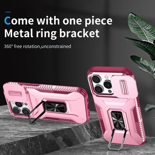 For iPhone 16 Pro Max Sliding Camshield Holder Phone Case(Pink + Rose Red) by buy2fix