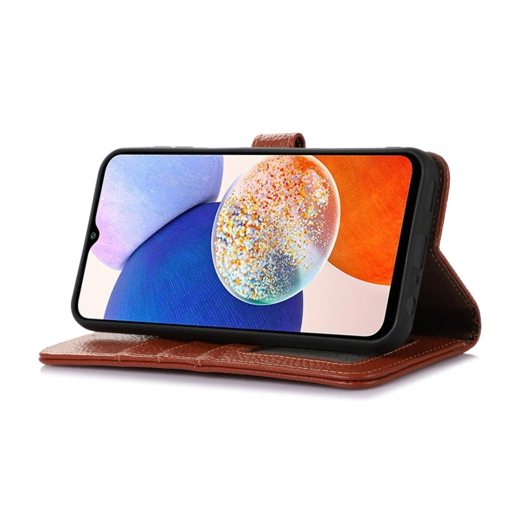 For Motorola Edge 50 Neo Genuine Leather Litchi Texture RFID Leather Phone Case(Coffee) - Motorola Cases by buy2fix | Online Shopping UK | buy2fix