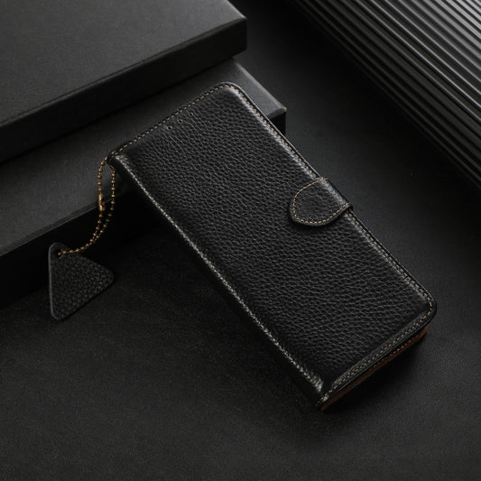 For Motorola Edge 50 Neo Genuine Leather Litchi Texture RFID Leather Phone Case(Black) - Motorola Cases by buy2fix | Online Shopping UK | buy2fix