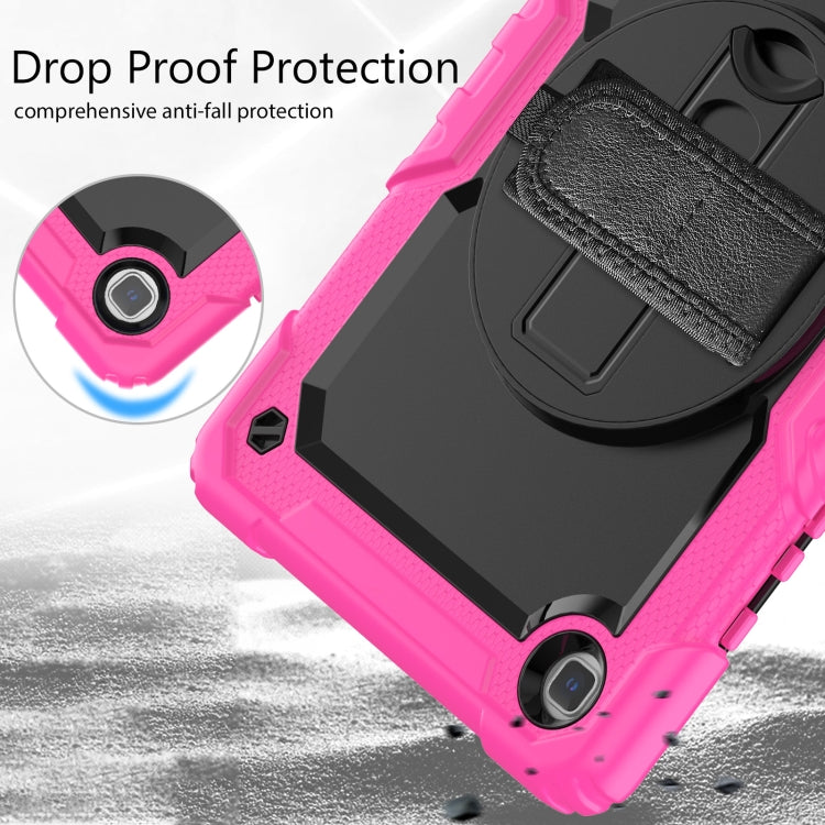 For Samsung Galaxy Tab A7 Lite T220 Silicone Hybrid PC Tablet Case with Shoulder Strap(Black + Rose Red) by buy2fix