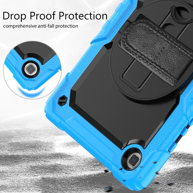 For Samsung Galaxy Tab A7 Lite T220 Silicone Hybrid PC Tablet Case with Shoulder Strap(Black + Light Blue) by buy2fix