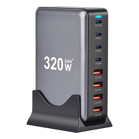 YMX-320W GaN 320W USB x 4, USB-C / Type-C x 4 Fast Charger, Plug Type:UK Plug(Grey) - Multifunction Charger by buy2fix | Online Shopping UK | buy2fix