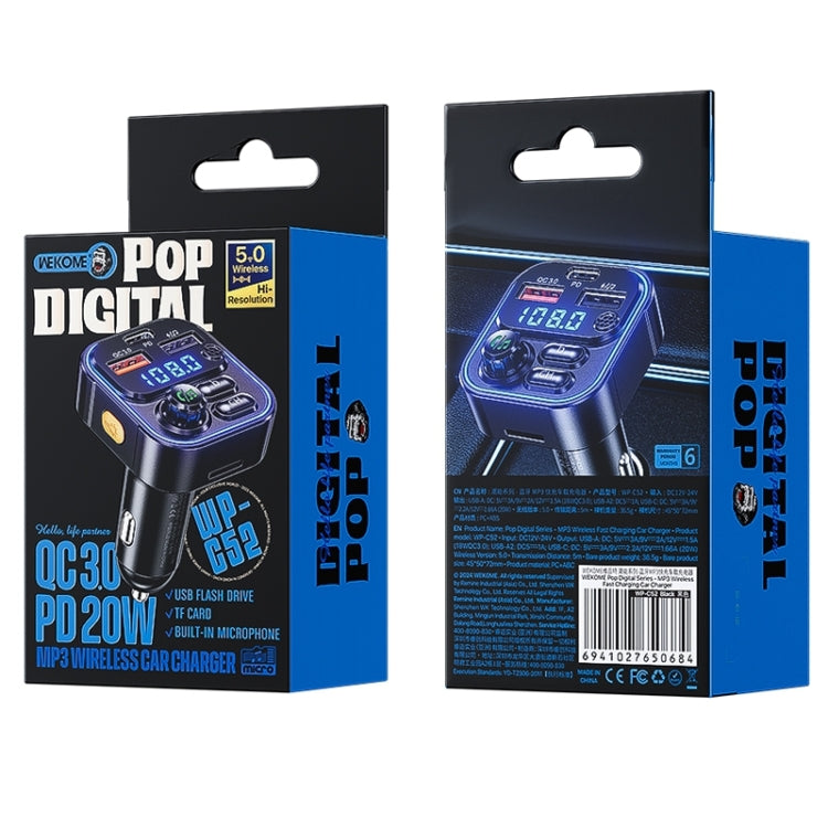 WEKOME WP-C52 Pop Digital Series MP3 Wireless Fast Charging Car Charger(Black) by WK