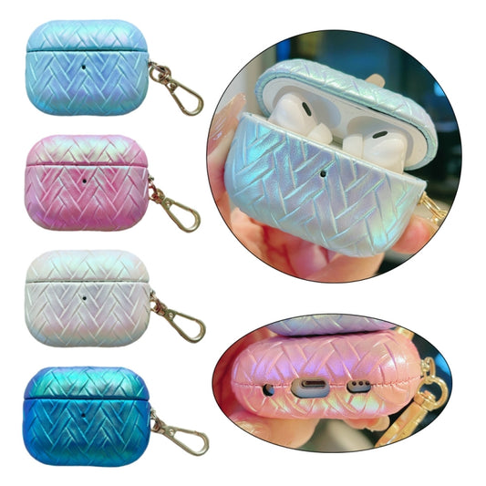 For AirPods 4 Colorful Weaving Texture Earbuds Box PC Case with Hook(Blue) by buy2fix