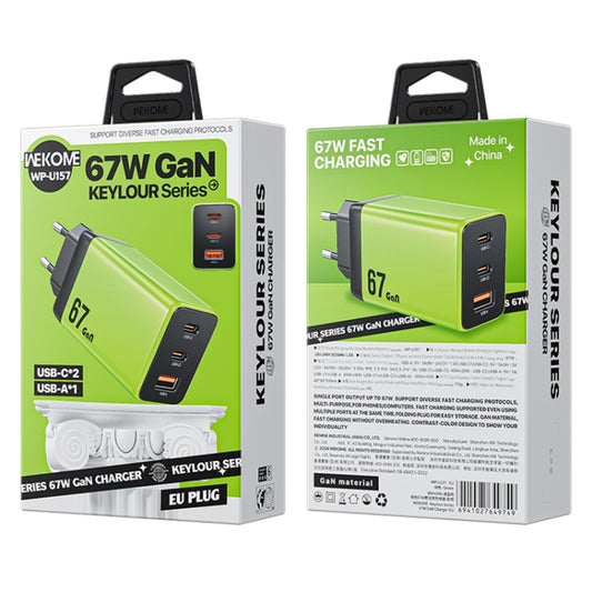 WK WP-U157 67W USB-C / Type-Cx2, USB GaN Fast Charger, Plug Type:EU Plug(Green) - USB Charger by WK | Online Shopping UK | buy2fix