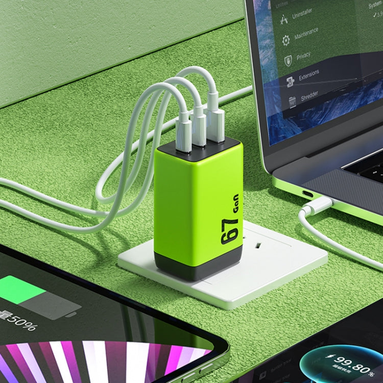 WK WP-U157 67W USB-C / Type-Cx2, USB GaN Fast Charger, Plug Type:UK Plug(Green) - USB Charger by WK | Online Shopping UK | buy2fix