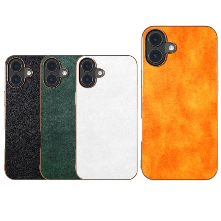 For iPhone 16 Nano Electroplating Dual Color Lichi Texture PU Phone Case(Orange) by buy2fix