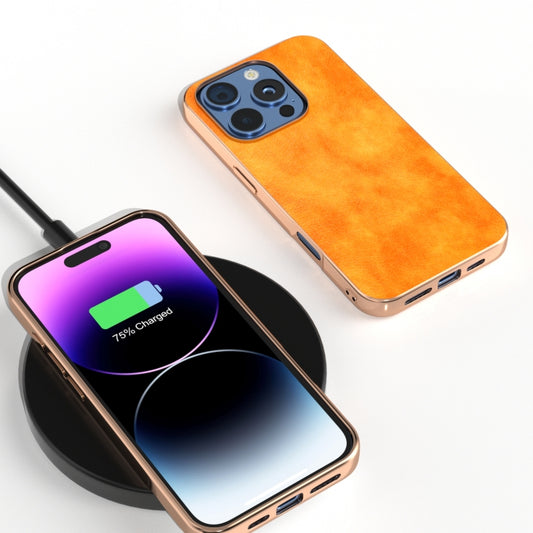 For iPhone 16 Pro Nano Electroplating Dual Color Lichi Texture PU Phone Case(Orange) by buy2fix