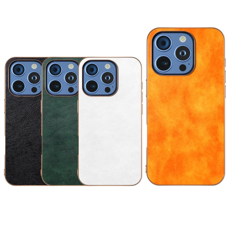 For iPhone 16 Pro Max Nano Electroplating Dual Color Lichi Texture PU Phone Case(White) by buy2fix