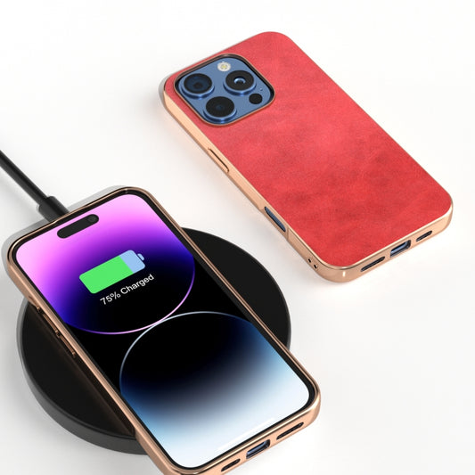 For iPhone 16 Pro Max Nano Electroplating Dual Color Cowhide Texture Protective Phone Case(Red) by buy2fix