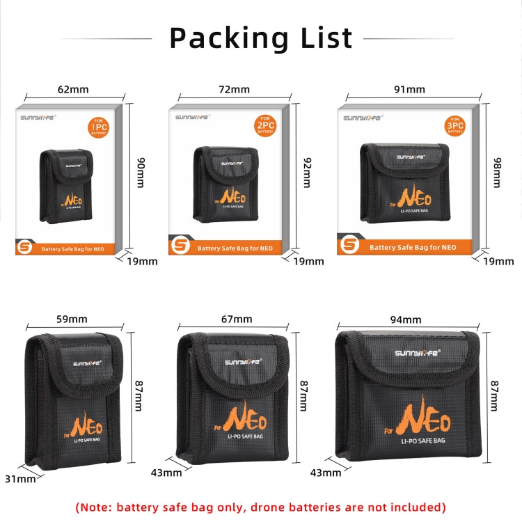 For DJI Neo Sunnylife Battery Explosion-proof Safe Bag Protective Li-Po Safe Bag(For 2pcs Batteries) by Sunnylife