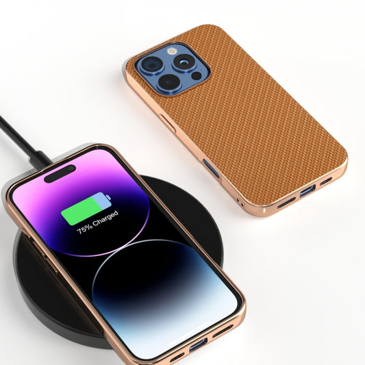 For iPhone 16 Pro Max Nano Electroplating Carbon Fiber Texture Phone Case(Brown) by buy2fix