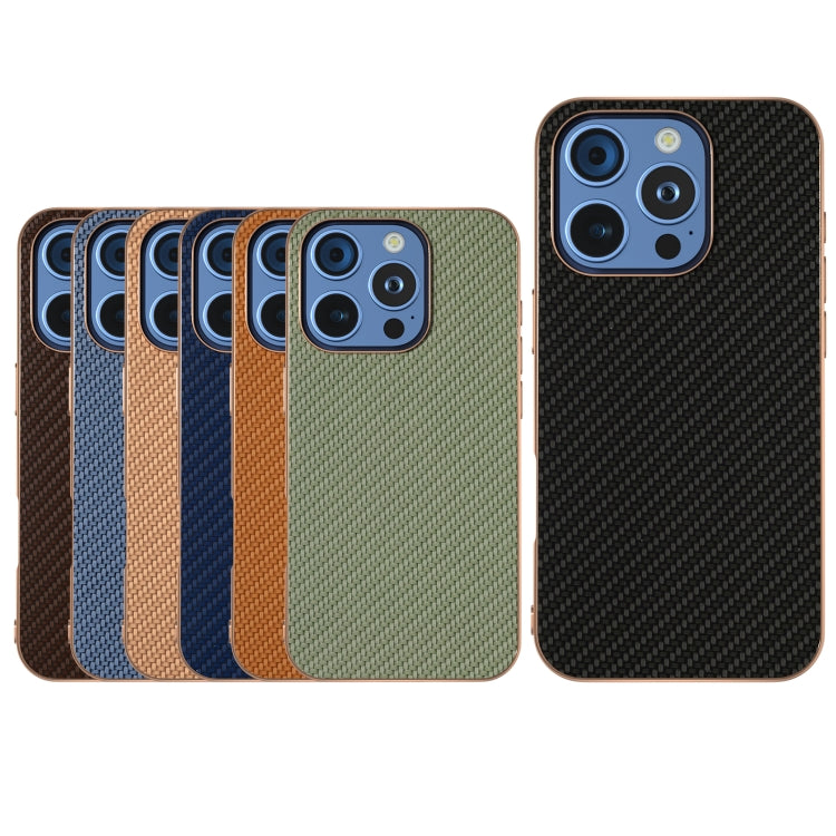For iPhone 16 Pro Max Nano Electroplating Carbon Fiber Texture Phone Case(Brown) by buy2fix