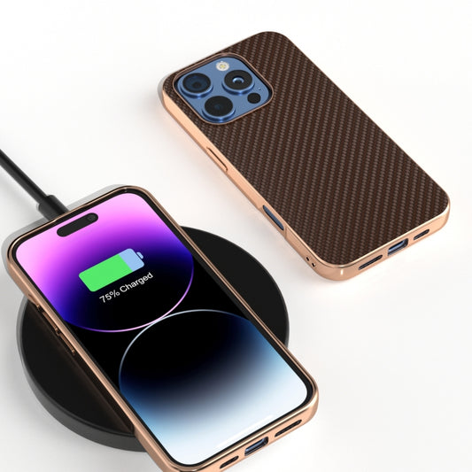 For iPhone 16 Pro Nano Electroplating Carbon Fiber Texture Phone Case(Dark Brown) by buy2fix