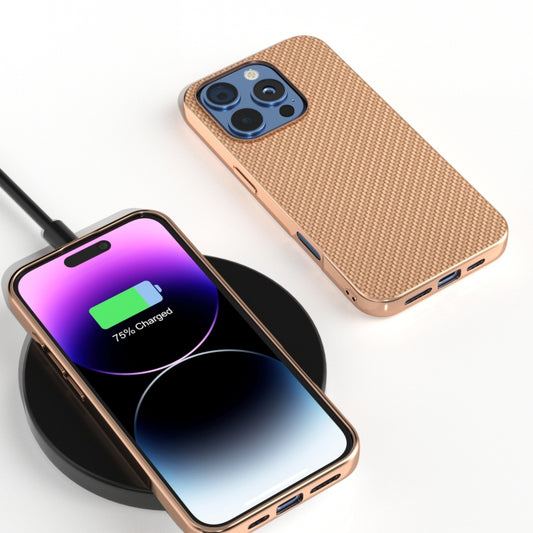 For iPhone 16 Pro Nano Electroplating Carbon Fiber Texture Phone Case(Gold) by buy2fix