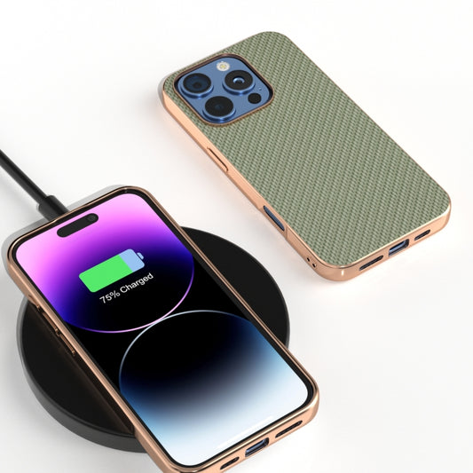 For iPhone 16 Pro Nano Electroplating Carbon Fiber Texture Phone Case(Green) by buy2fix