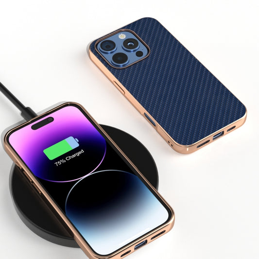 For iPhone 16 Pro Nano Electroplating Carbon Fiber Texture Phone Case(Navy Blue) by buy2fix