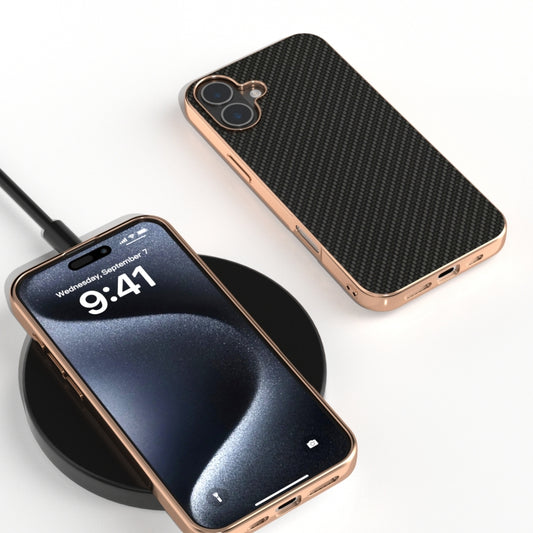 For iPhone 16 Plus Nano Electroplating Carbon Fiber Texture Phone Case(Black) by buy2fix