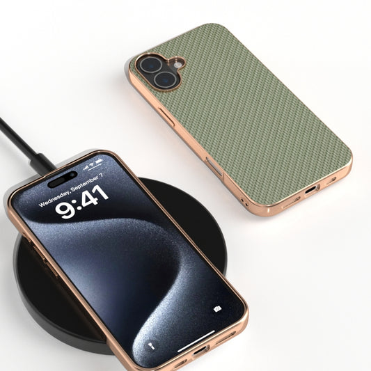 For iPhone 16 Plus Nano Electroplating Carbon Fiber Texture Phone Case(Green) by buy2fix