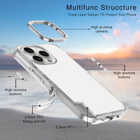 For iPhone 16 Pro Max Metal Buttons PC Hybrid TPU Phone Case(Transparent) by buy2fix
