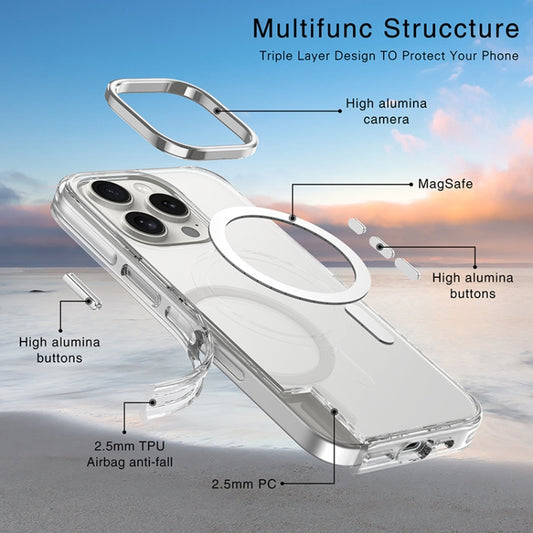 For iPhone 16 Pro Max Metal Buttons MagSafe Magnetic PC Hybrid TPU Phone Case(Transparent) by buy2fix