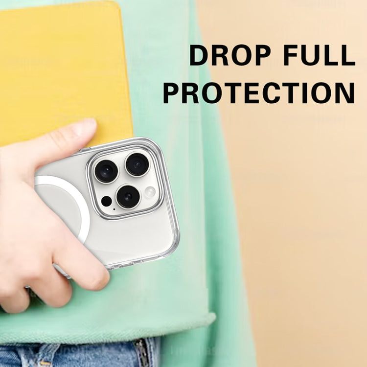 For iPhone 16 Pro Max Metal Buttons MagSafe Magnetic PC Hybrid TPU Phone Case(Transparent) by buy2fix