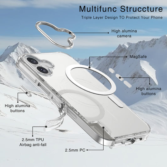 For iPhone 16 Metal Buttons MagSafe Magnetic PC Hybrid TPU Phone Case(Transparent) by buy2fix