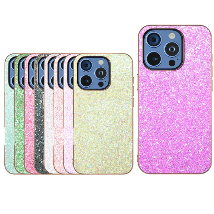 For iPhone 16 Pro Max Electroplating Frame Colorful Glitter Phone Case(Black Green) by buy2fix