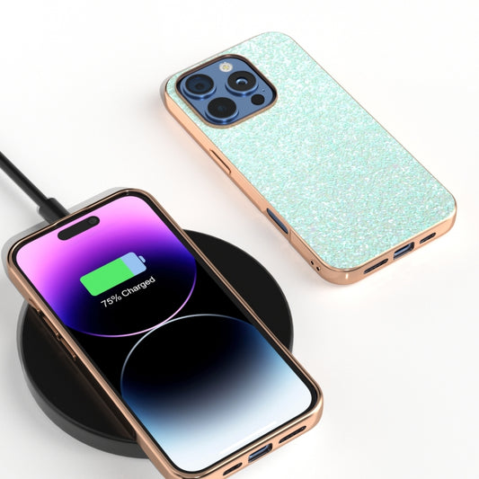 For iPhone 16 Pro Electroplating Frame Colorful Glitter Phone Case(Light Green) by buy2fix
