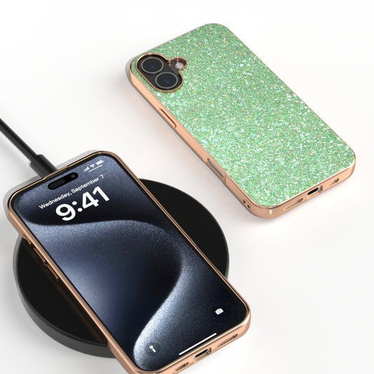 For iPhone 16 Plus Electroplating Frame Colorful Glitter Phone Case(Dark Green) by buy2fix