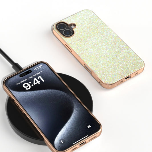 For iPhone 16 Plus Electroplating Frame Colorful Glitter Phone Case(Gold) by buy2fix