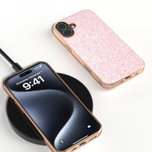 For iPhone 16 Plus Electroplating Frame Colorful Glitter Phone Case(Pink) by buy2fix