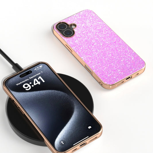 For iPhone 16 Electroplating Frame Colorful Glitter Phone Case(Dark Pink) by buy2fix