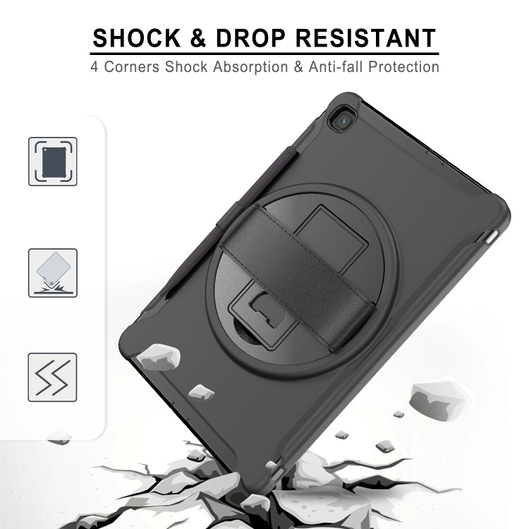 For Samsung Galaxy Tab S6 Lite 360 Degree Rotation PC+TPU Protective Cover with Holder & Hand Strap & Pen Slot(Black) - Tab S6 Lite P610 / P615 by buy2fix | Online Shopping UK | buy2fix