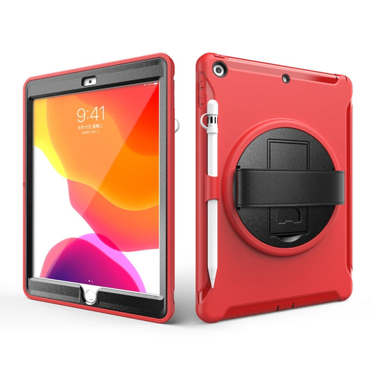 For iPad 10.2 360 Degree Rotation PC+TPU Protective Cover with Holder & Hand Strap & Pen Slot(Red) - iPad 10.2 Cases by buy2fix | Online Shopping UK | buy2fix