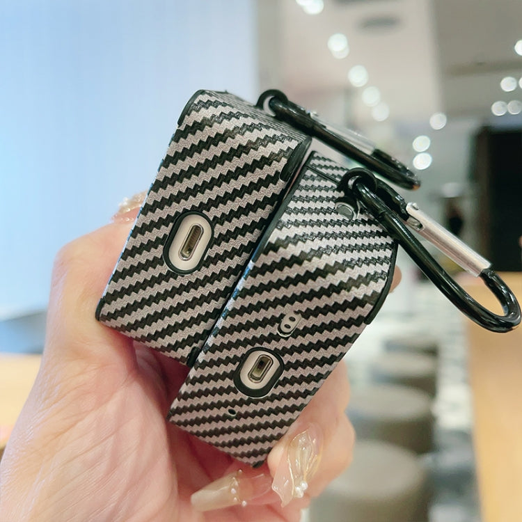 For AirPods 3 Carbon Fibre Texture PU Earbuds Box PC Case with Hook(Grey) by buy2fix