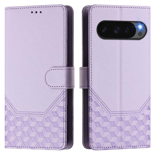 For Google Pixel 10 Pro XL 5G Global Honeycomb Embossing RFID Leather Phone Case(Light Purple) - Google Cases by buy2fix | Online Shopping UK | buy2fix