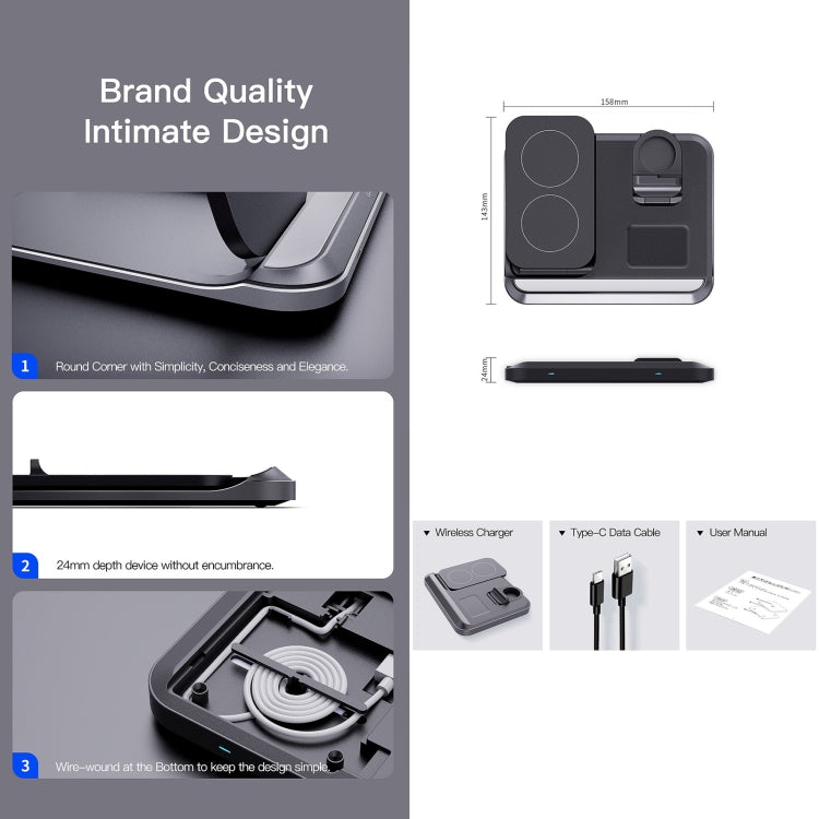 DW08 15W 3 in 1 Folding Wireless Charger(Black) by buy2fix