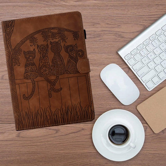 For Lenovo Tab M11 / Xiaoxin Pad 2024 Cats Embossed Leather Smart Tablet Case(Brown) by buy2fix