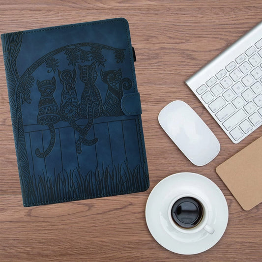 For Lenovo Tab M11 / Xiaoxin Pad 2024 Cats Embossed Leather Smart Tablet Case(Dark Blue) by buy2fix